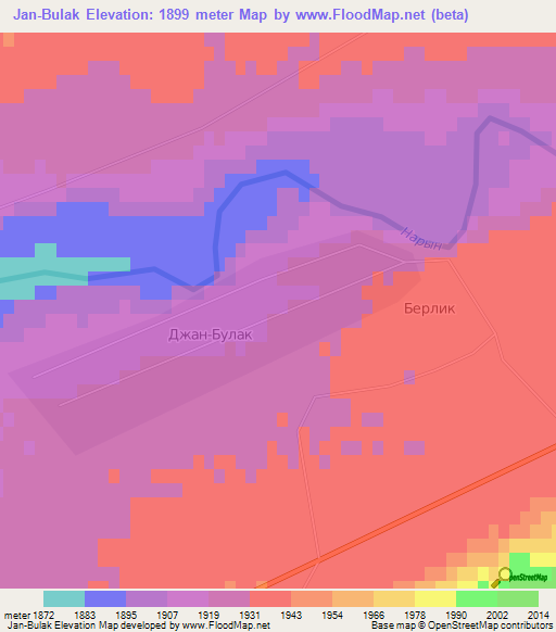 Jan-Bulak,Kyrgyzstan Elevation Map