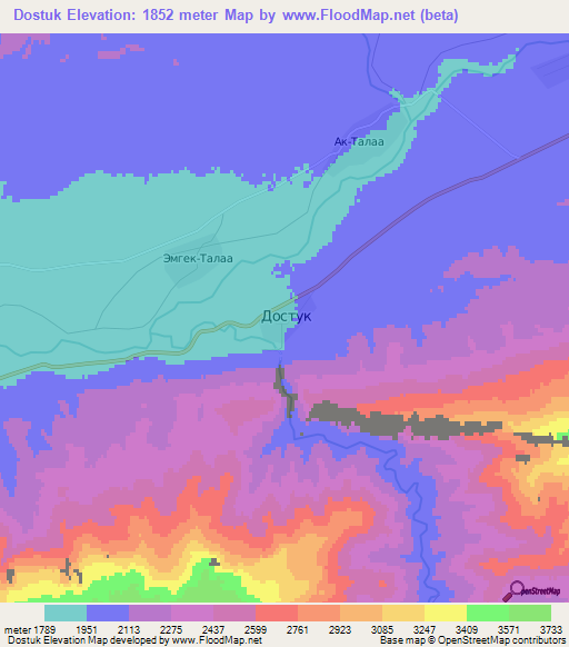 Dostuk,Kyrgyzstan Elevation Map