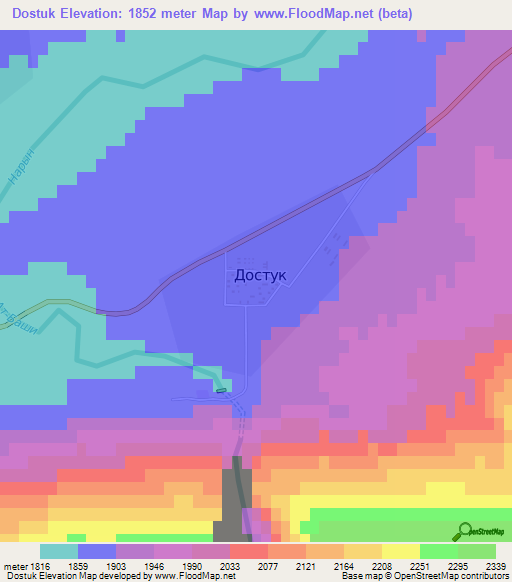 Dostuk,Kyrgyzstan Elevation Map