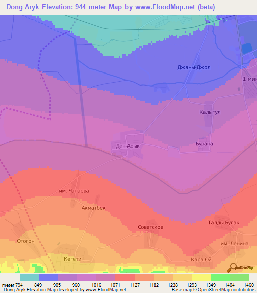 Dong-Aryk,Kyrgyzstan Elevation Map