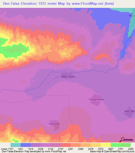 Den-Talaa,Kyrgyzstan Elevation Map