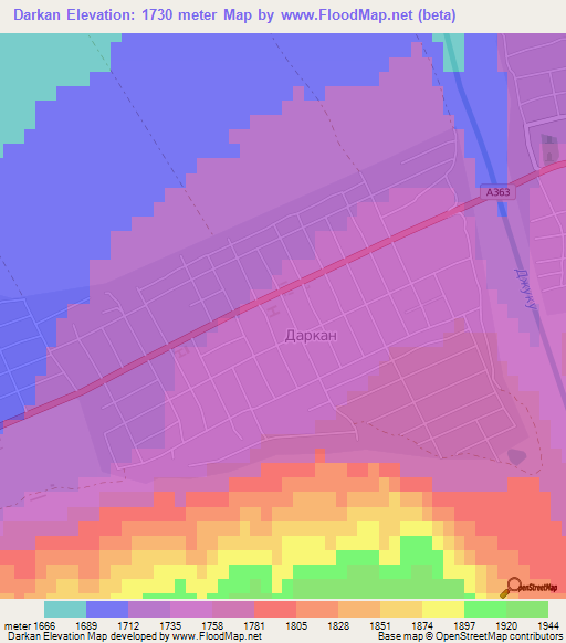 Darkan,Kyrgyzstan Elevation Map