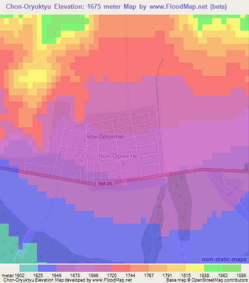 Chon-Oryuktyu,Kyrgyzstan Elevation Map