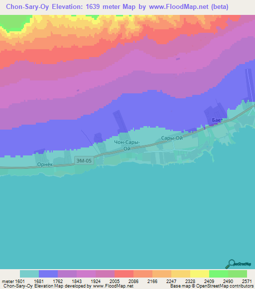 Chon-Sary-Oy,Kyrgyzstan Elevation Map