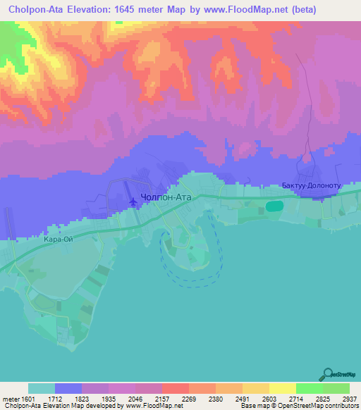 Cholpon-Ata,Kyrgyzstan Elevation Map