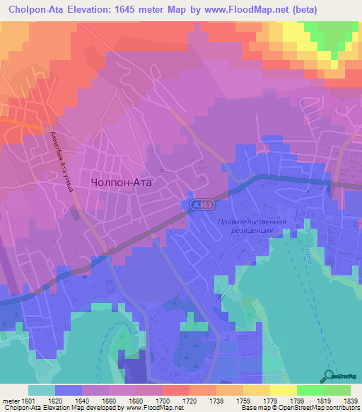 Cholpon-Ata,Kyrgyzstan Elevation Map