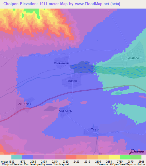 Cholpon,Kyrgyzstan Elevation Map