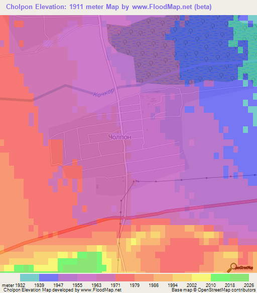 Cholpon,Kyrgyzstan Elevation Map