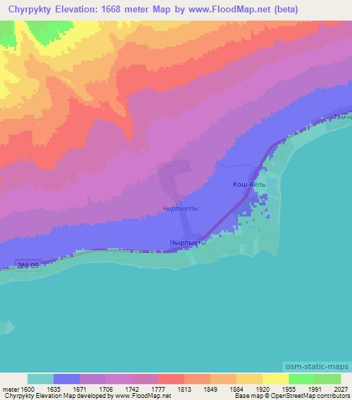 Chyrpykty,Kyrgyzstan Elevation Map