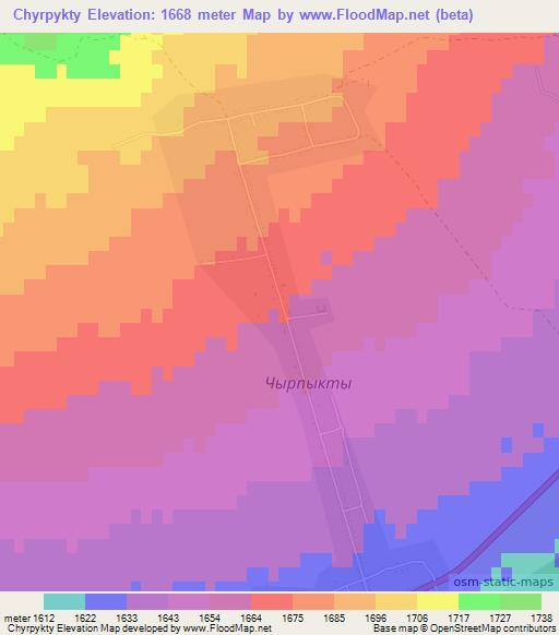 Chyrpykty,Kyrgyzstan Elevation Map