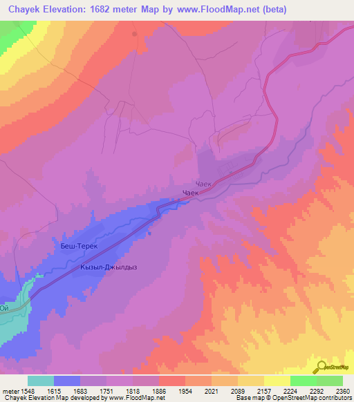 Chayek,Kyrgyzstan Elevation Map