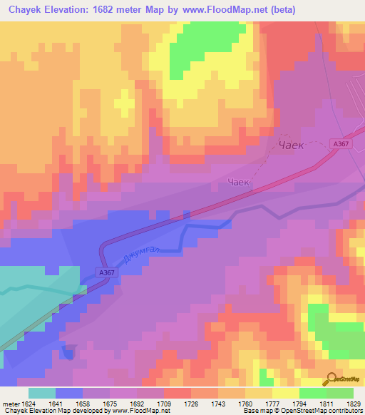 Chayek,Kyrgyzstan Elevation Map