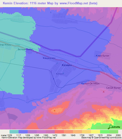 Kemin,Kyrgyzstan Elevation Map