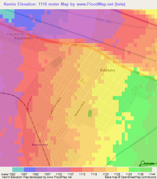 Kemin,Kyrgyzstan Elevation Map