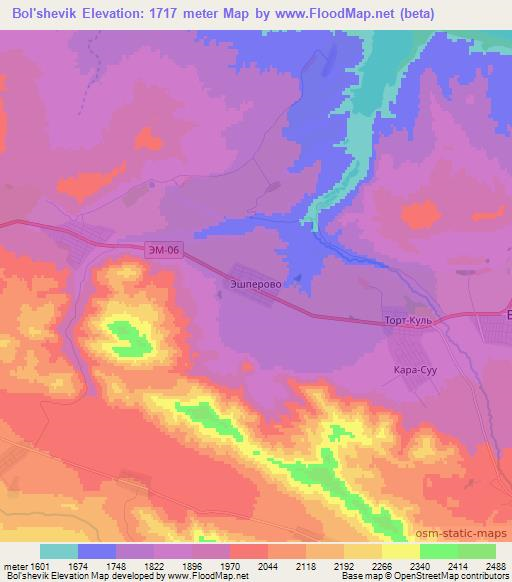 Bol'shevik,Kyrgyzstan Elevation Map