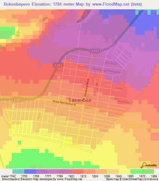 Bokonbayevo,Kyrgyzstan Elevation Map