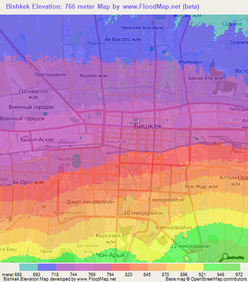Bishkek,Kyrgyzstan Elevation Map
