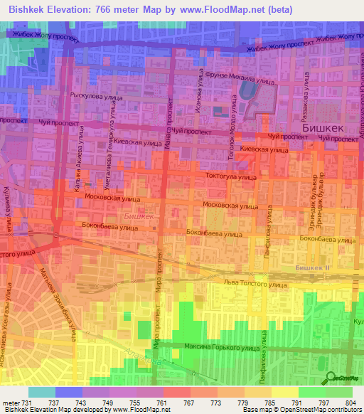 Bishkek,Kyrgyzstan Elevation Map