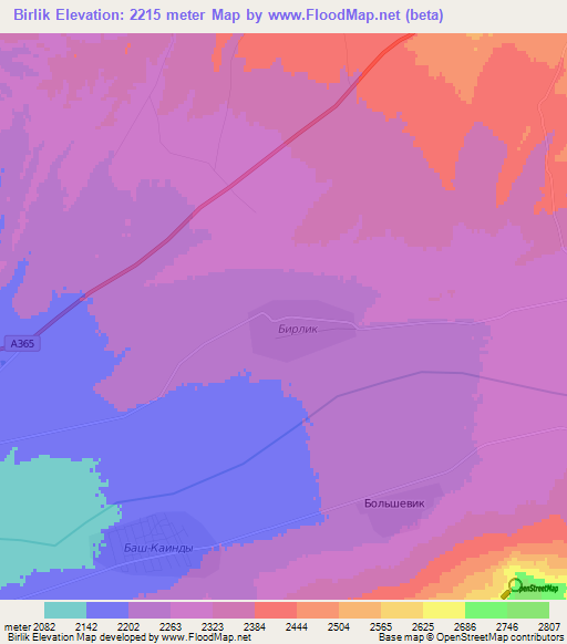 Birlik,Kyrgyzstan Elevation Map