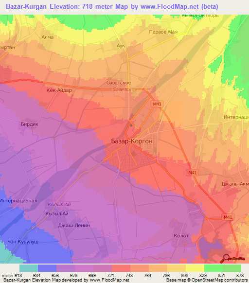 Bazar-Kurgan,Kyrgyzstan Elevation Map