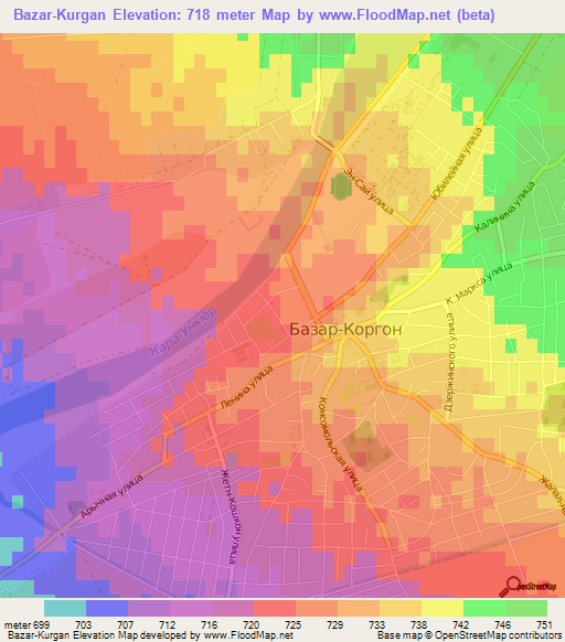 Bazar-Kurgan,Kyrgyzstan Elevation Map