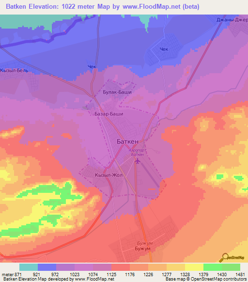 Batken,Kyrgyzstan Elevation Map