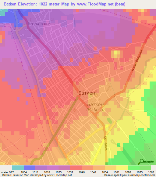 Batken,Kyrgyzstan Elevation Map