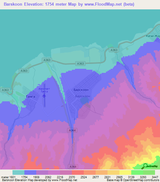 Barskoon,Kyrgyzstan Elevation Map