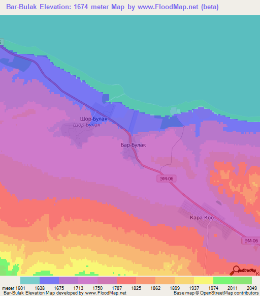 Bar-Bulak,Kyrgyzstan Elevation Map