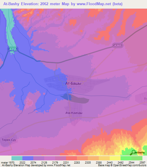 At-Bashy,Kyrgyzstan Elevation Map