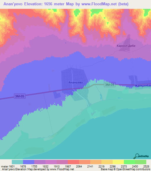 Anan'yevo,Kyrgyzstan Elevation Map