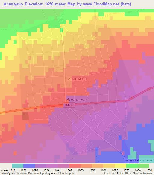Anan'yevo,Kyrgyzstan Elevation Map