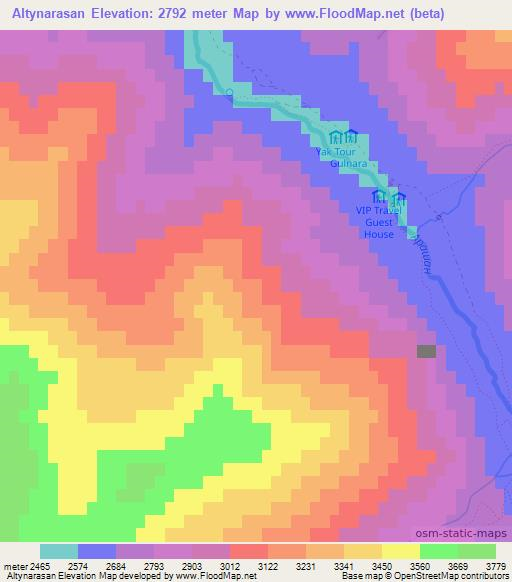 Altynarasan,Kyrgyzstan Elevation Map