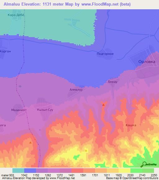 Almaluu,Kyrgyzstan Elevation Map
