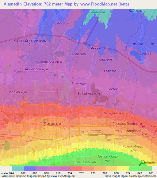 Alamedin,Kyrgyzstan Elevation Map