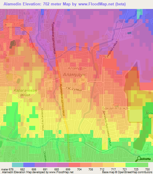 Alamedin,Kyrgyzstan Elevation Map