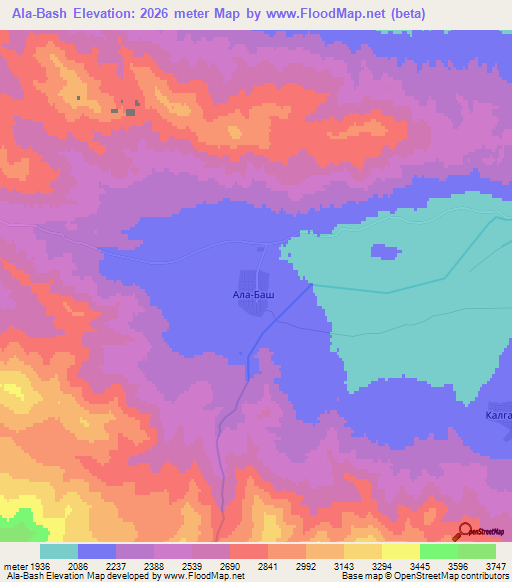 Ala-Bash,Kyrgyzstan Elevation Map