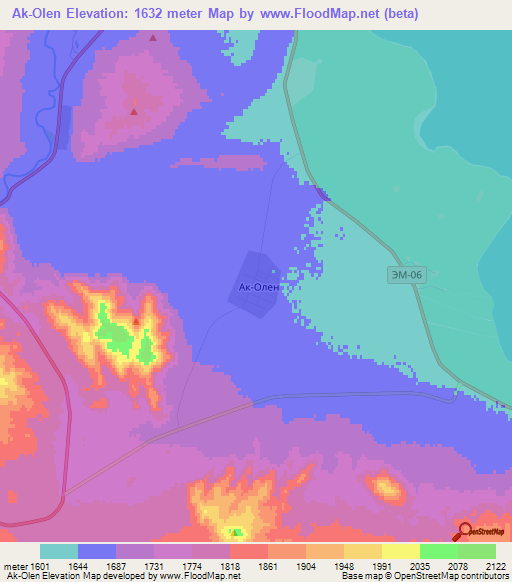 Ak-Olen,Kyrgyzstan Elevation Map