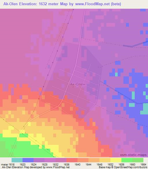 Ak-Olen,Kyrgyzstan Elevation Map