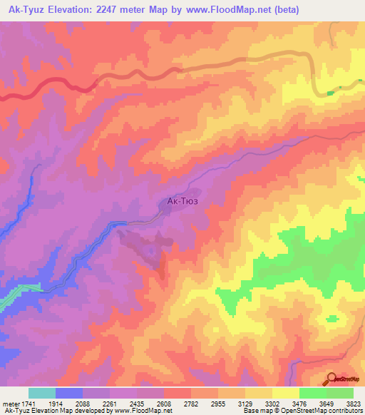 Ak-Tyuz,Kyrgyzstan Elevation Map