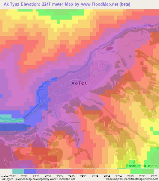 Ak-Tyuz,Kyrgyzstan Elevation Map