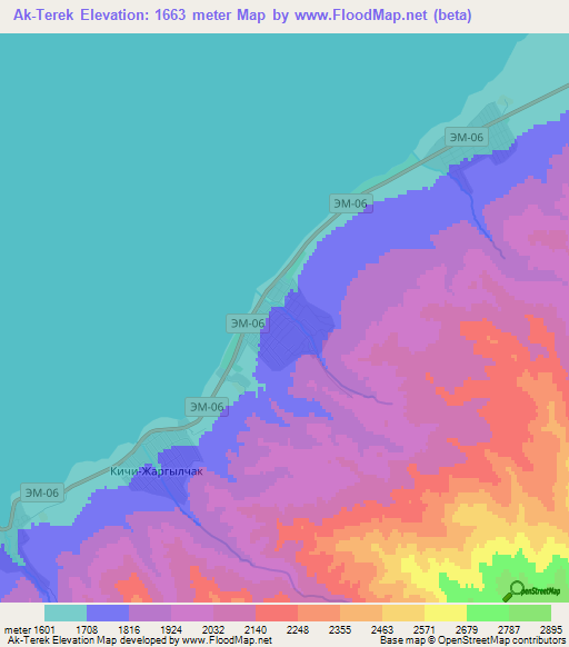 Ak-Terek,Kyrgyzstan Elevation Map