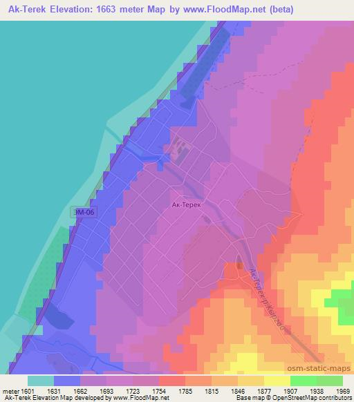 Ak-Terek,Kyrgyzstan Elevation Map