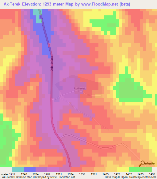 Ak-Terek,Kyrgyzstan Elevation Map