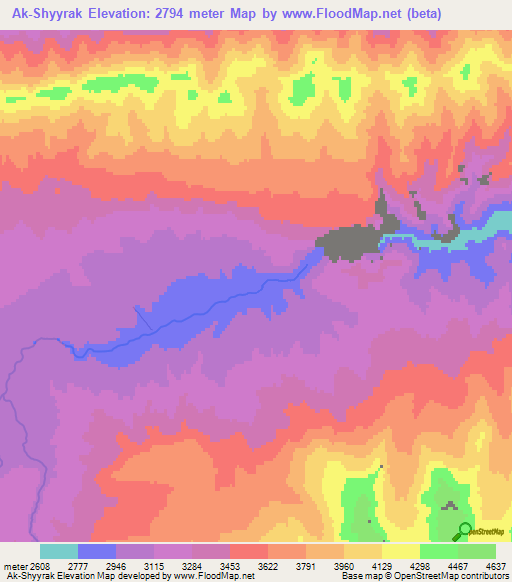 Ak-Shyyrak,Kyrgyzstan Elevation Map