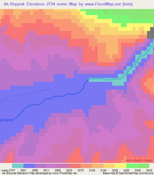 Ak-Shyyrak,Kyrgyzstan Elevation Map