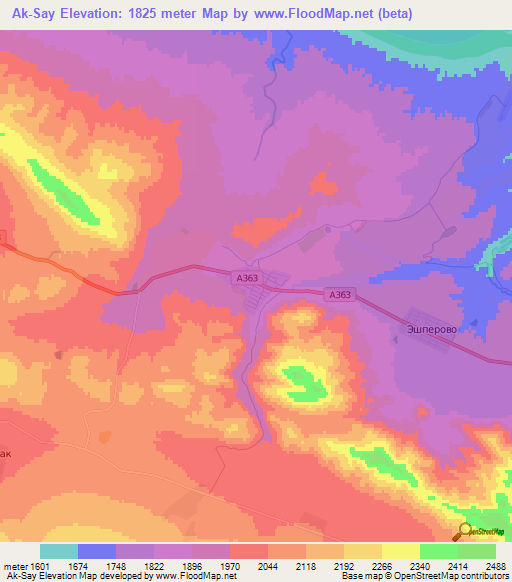 Ak-Say,Kyrgyzstan Elevation Map