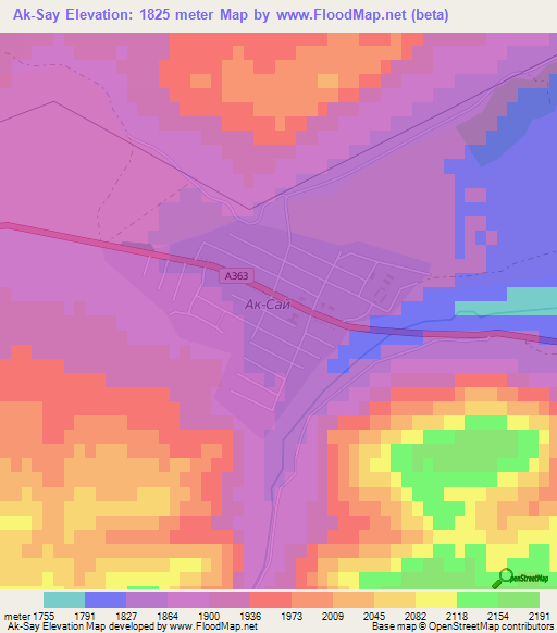 Ak-Say,Kyrgyzstan Elevation Map