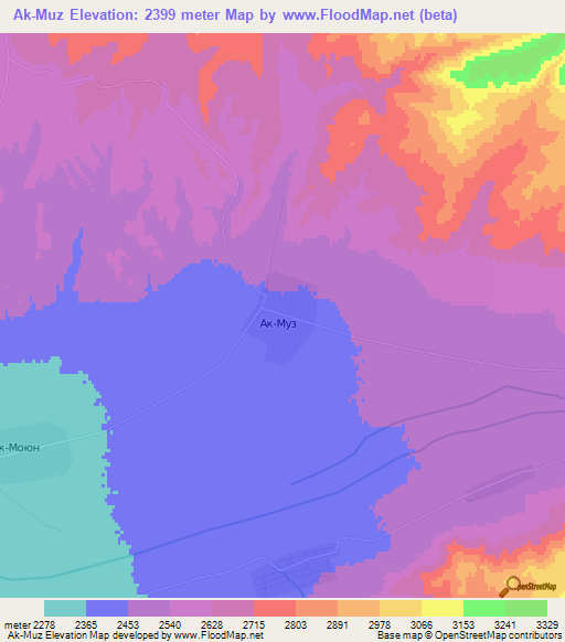 Ak-Muz,Kyrgyzstan Elevation Map