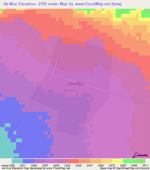 Ak-Muz,Kyrgyzstan Elevation Map